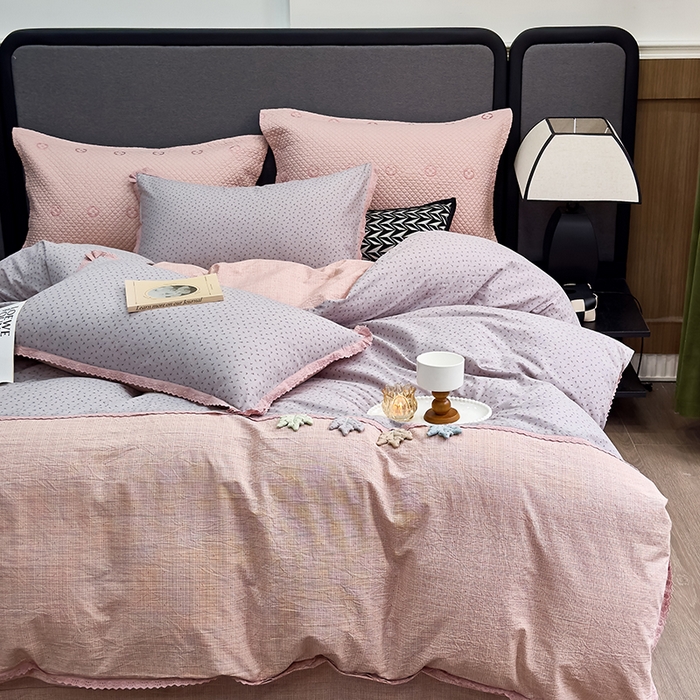 91家纺网 家纺一手货源 找家纺 贝尔 2025新款urban classic枫叶全棉色织提花四件套-花边款 紫萱