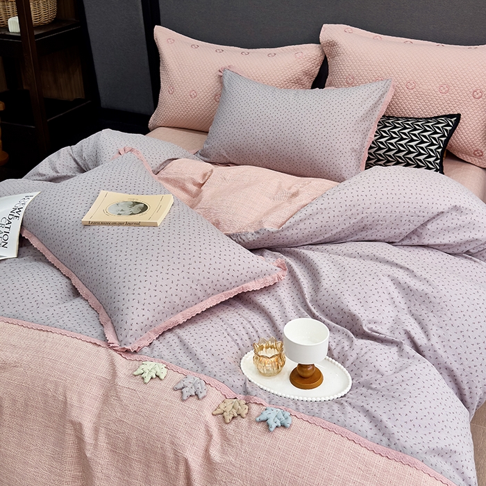 91家纺网 家纺一手货源 找家纺 贝尔 2025新款urban classic枫叶全棉色织提花四件套-花边款 紫萱