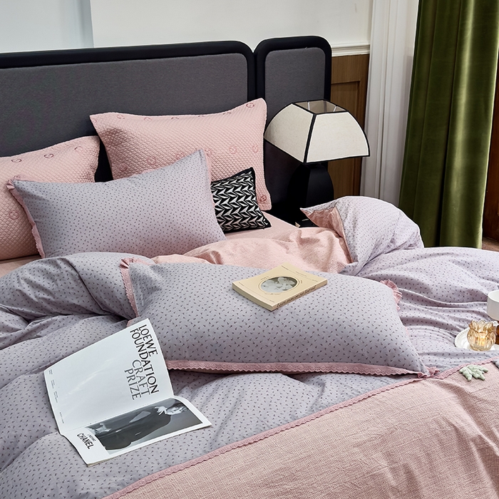 91家纺网 家纺一手货源 找家纺 贝尔 2025新款urban classic枫叶全棉色织提花四件套-花边款 紫萱