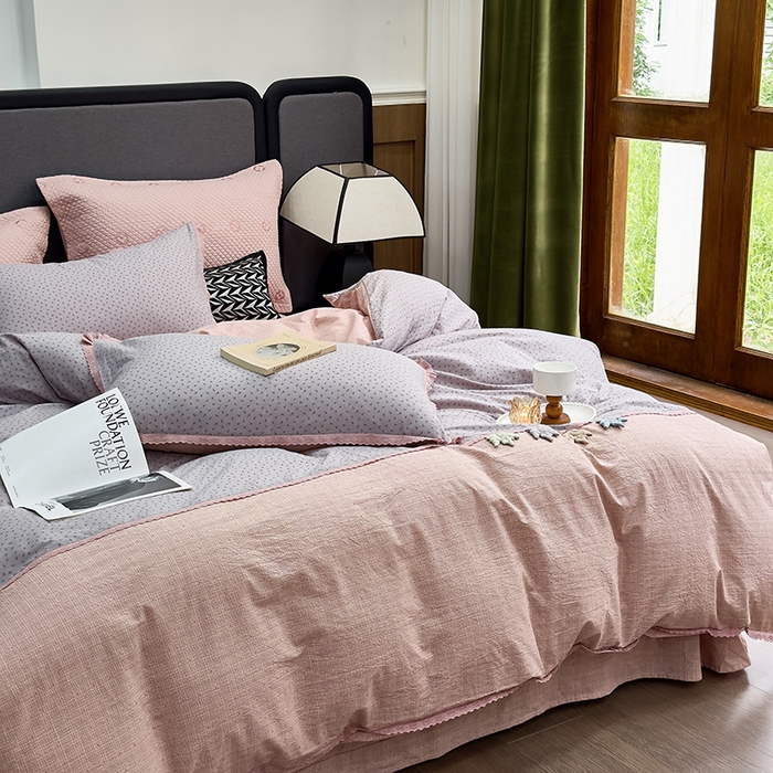 91家纺网 家纺一手货源 找家纺 贝尔 2025新款urban classic枫叶全棉色织提花四件套-花边款 紫萱