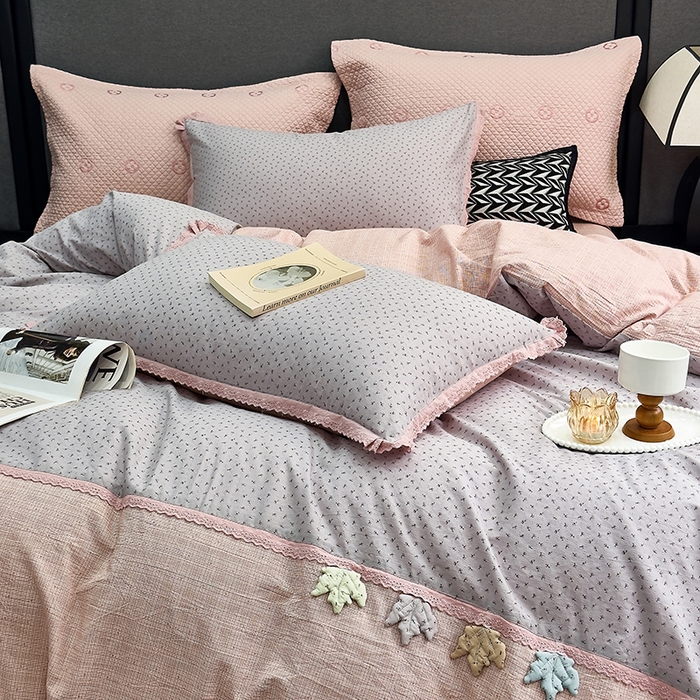 91家纺网 家纺一手货源 找家纺 贝尔 2025新款urban classic枫叶全棉色织提花四件套-花边款 紫萱