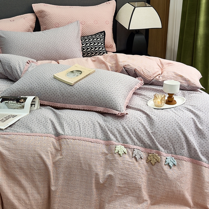 91家纺网 家纺一手货源 找家纺 贝尔 2025新款urban classic枫叶全棉色织提花四件套-花边款 紫萱