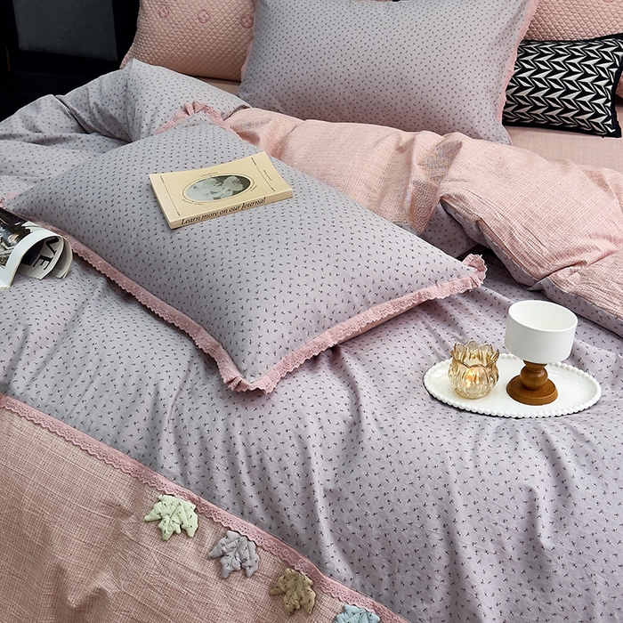 91家纺网 家纺一手货源 找家纺 贝尔 2025新款urban classic枫叶全棉色织提花四件套-花边款 紫萱