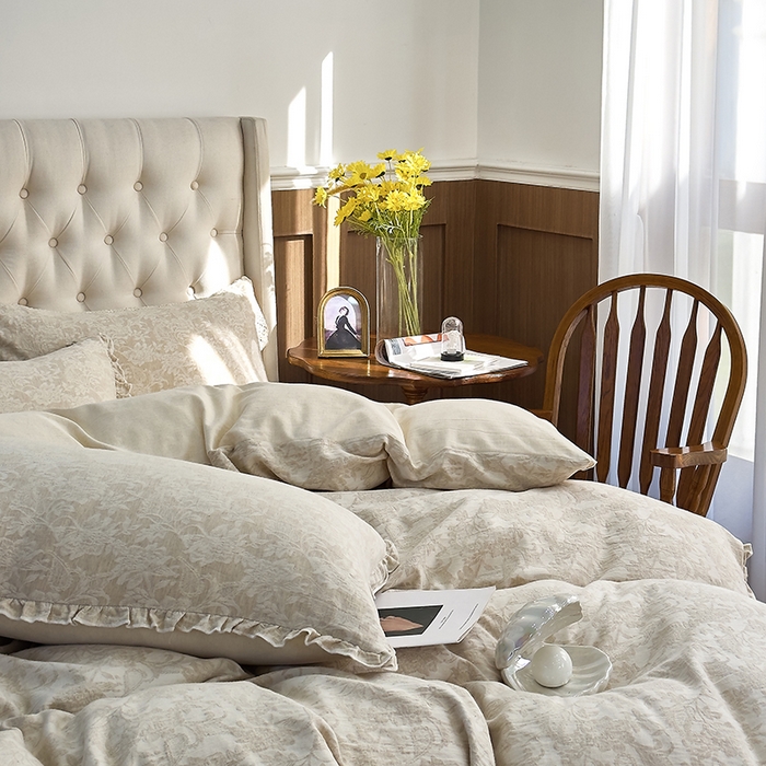 91家纺网 家纺一手货源 找家纺 （总）贝尔 2025新款棉麻色织提花双层纱