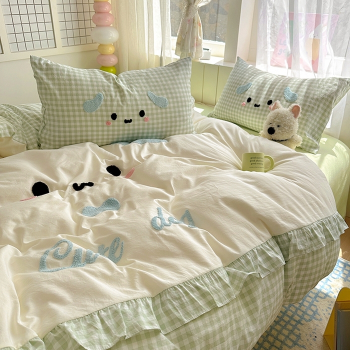 91家纺网 家纺一手货源 找家纺 （总）老K (原美阁） 2025新款超柔公主花边毛巾绣四件套学生季三件套