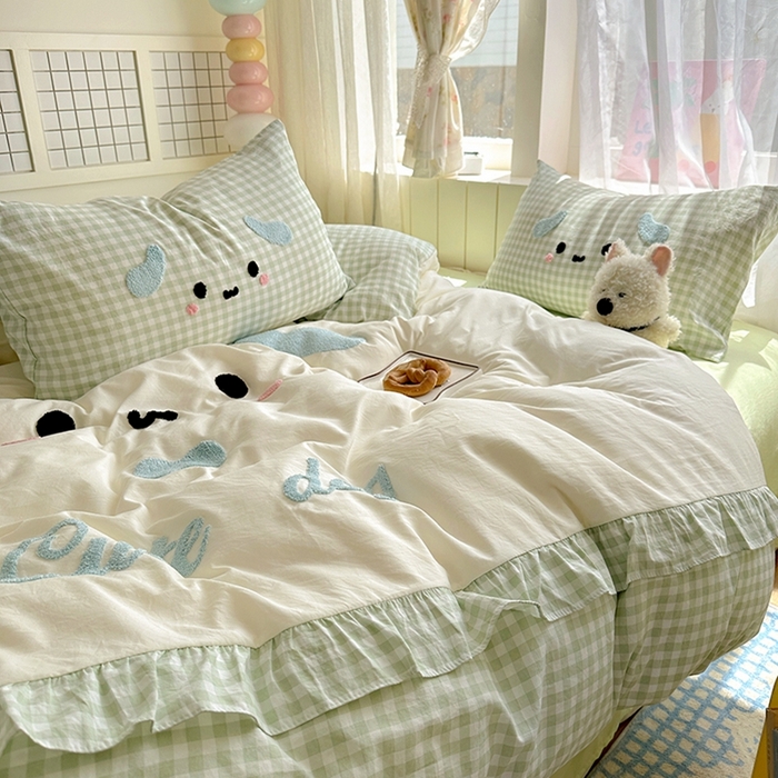 91家纺网 家纺一手货源 找家纺 （总）老K (原美阁） 2025新款超柔公主花边毛巾绣四件套学生季三件套