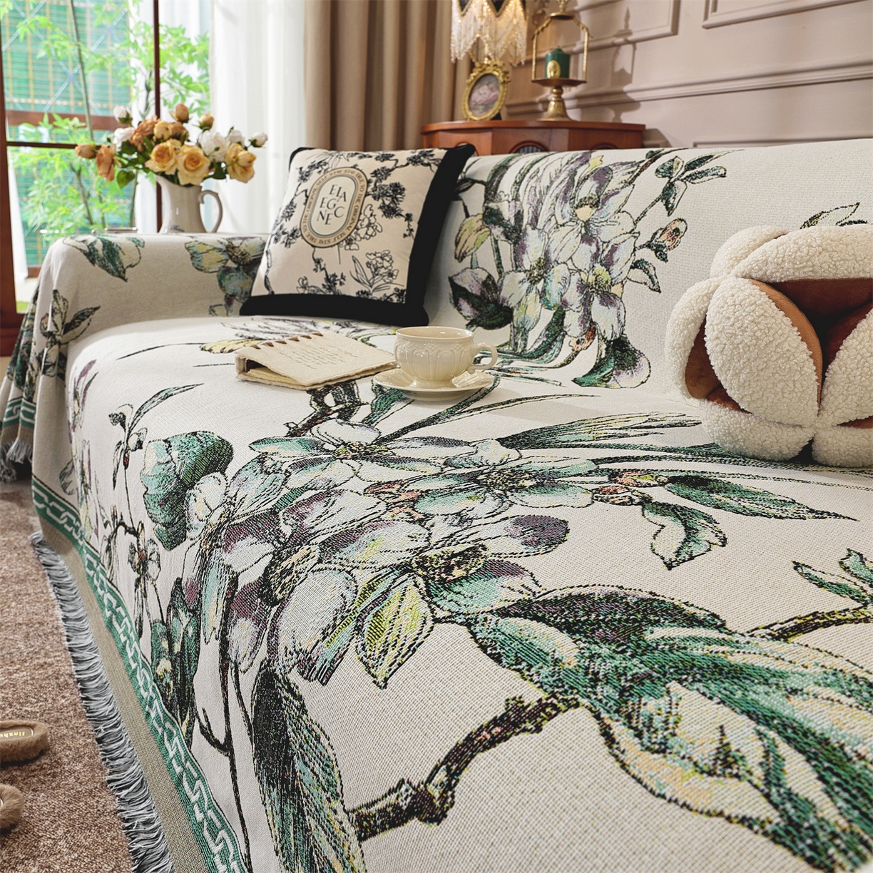 91家纺网 家纺一手货源 找家纺 （总）共鸣沙发垫 2025新款棉纱提花沙发巾