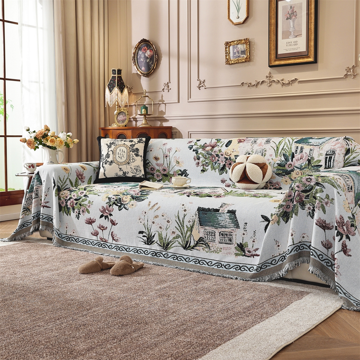 共鸣沙发垫 2025新款棉纱提花沙发巾 田园小镇