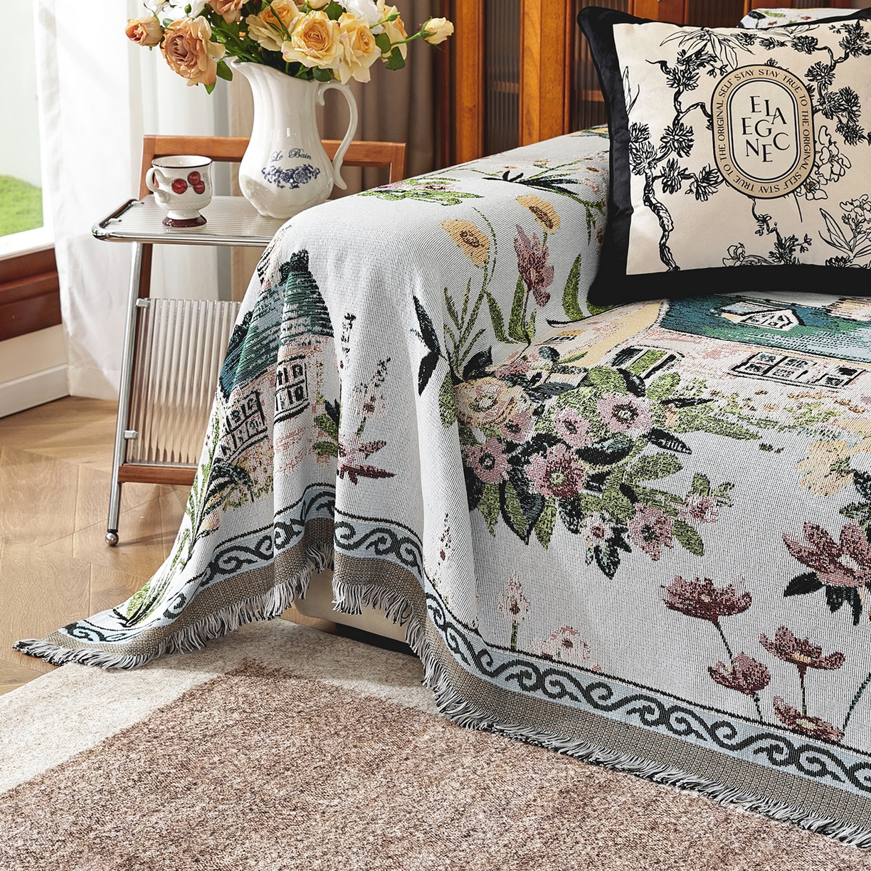 91家纺网 家纺一手货源 找家纺 共鸣沙发垫 2025新款棉纱提花沙发巾 硕果累累