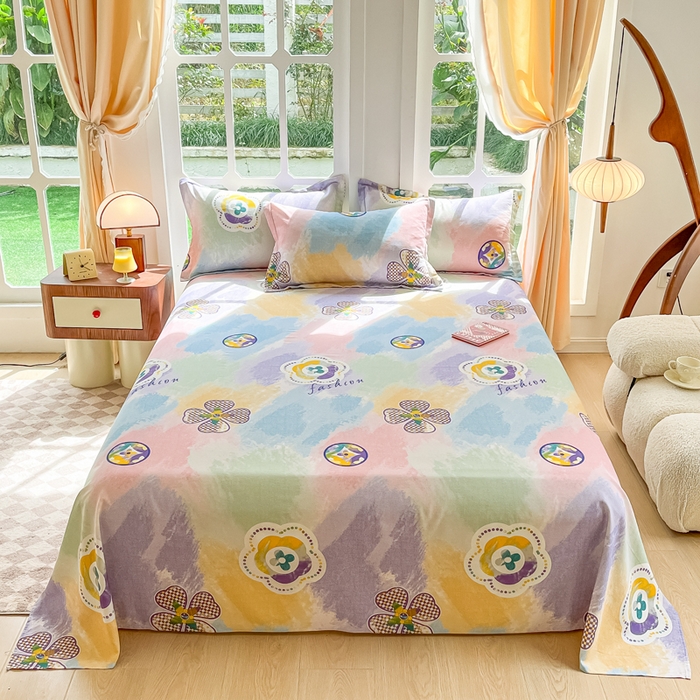 91家纺网 家纺一手货源 找家纺 眠博士 2025新款全棉混纺生态磨毛印花单床单 磨毛床单-彩色梵克