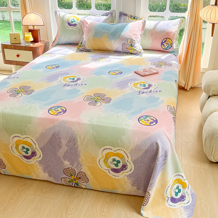 91家纺网 家纺一手货源 找家纺 眠博士 2025新款全棉混纺生态磨毛印花单床单 磨毛床单-彩色梵克