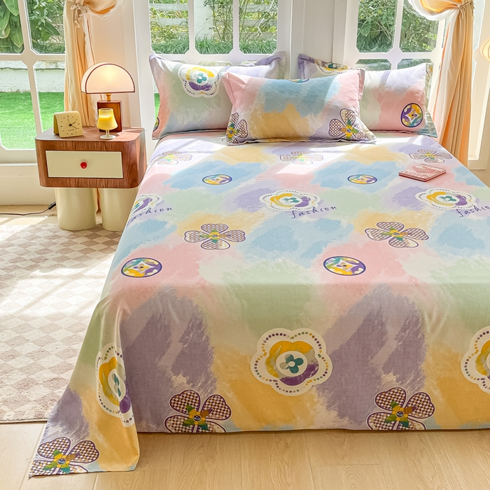 91家纺网 家纺一手货源 找家纺 眠博士 2025新款全棉混纺生态磨毛印花单床单 磨毛床单-彩色梵克