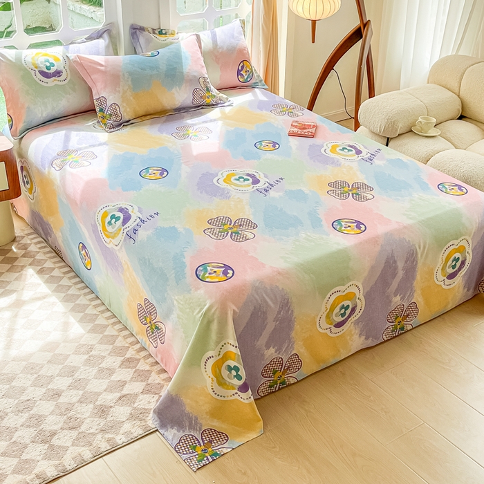 91家纺网 家纺一手货源 找家纺 眠博士 2025新款全棉混纺生态磨毛印花单床单 磨毛床单-彩色梵克