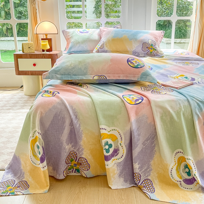 91家纺网 家纺一手货源 找家纺 眠博士 2025新款全棉混纺生态磨毛印花单床单 磨毛床单-彩色梵克