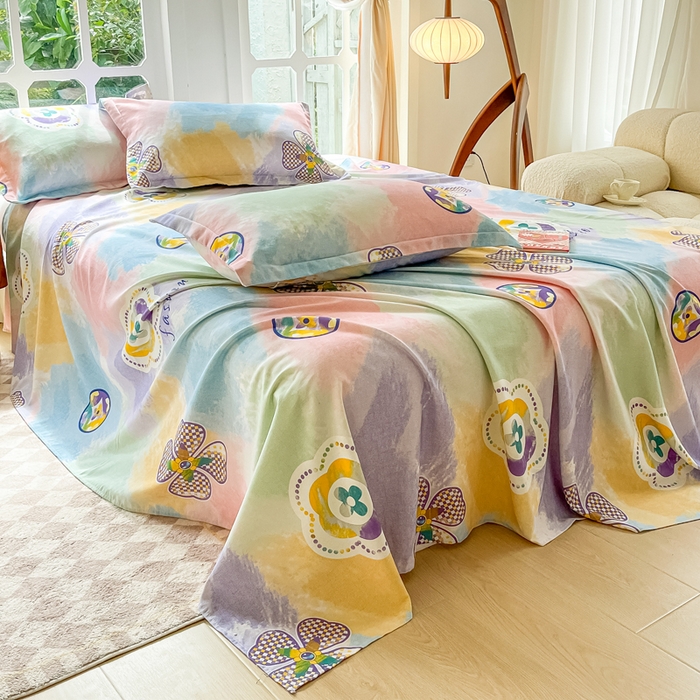 91家纺网 家纺一手货源 找家纺 眠博士 2025新款全棉混纺生态磨毛印花单床单 磨毛床单-彩色梵克