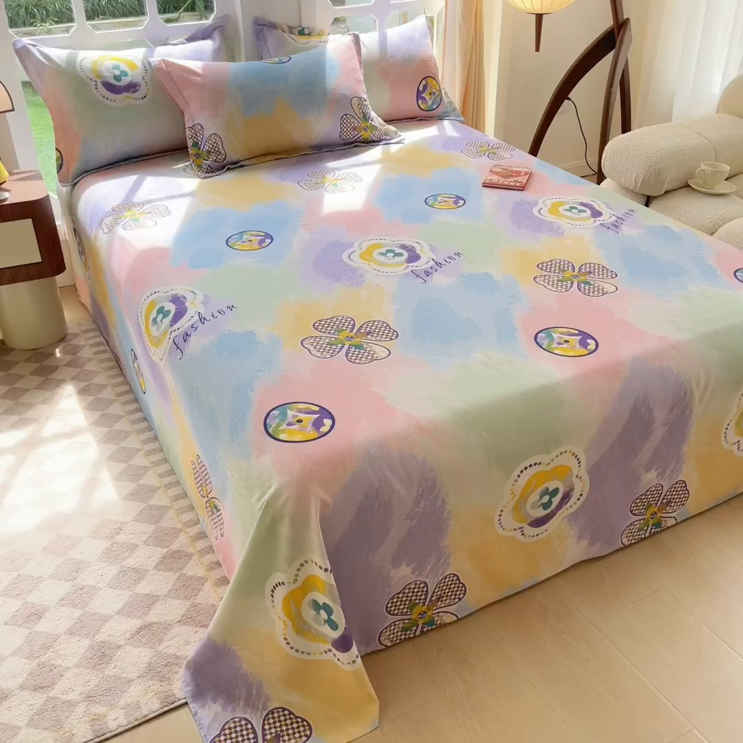 91家纺网 家纺一手货源 找家纺 眠博士 2025新款全棉混纺生态磨毛印花单床单 磨毛床单-彩色梵克