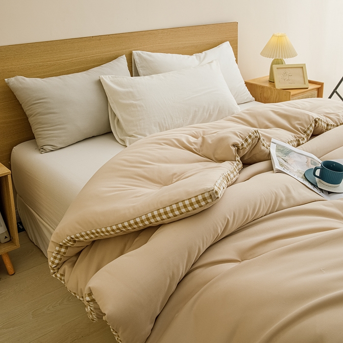 91家纺网 家纺一手货源 找家纺 米米儿家纺 2025新款无印风水洗磨毛立体大豆纤维被被子被芯 卡其