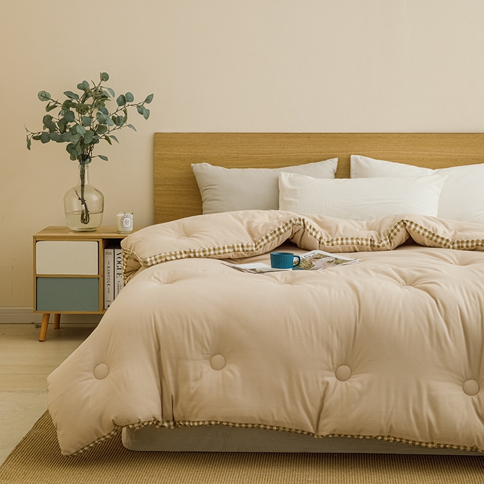 91家纺网 家纺一手货源 找家纺 米米儿家纺 2025新款无印风水洗磨毛立体大豆纤维被被子被芯 卡其