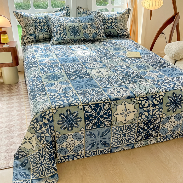 91家纺网 家纺一手货源 找家纺 眠博士 2025新款全棉混纺生态磨毛印花单床单 磨毛床单-浪漫蓝布