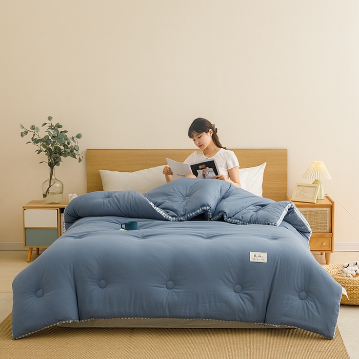 91家纺网 家纺一手货源 找家纺 米米儿家纺 2025新款无印风水洗磨毛立体大豆纤维被被子被芯 牛仔蓝