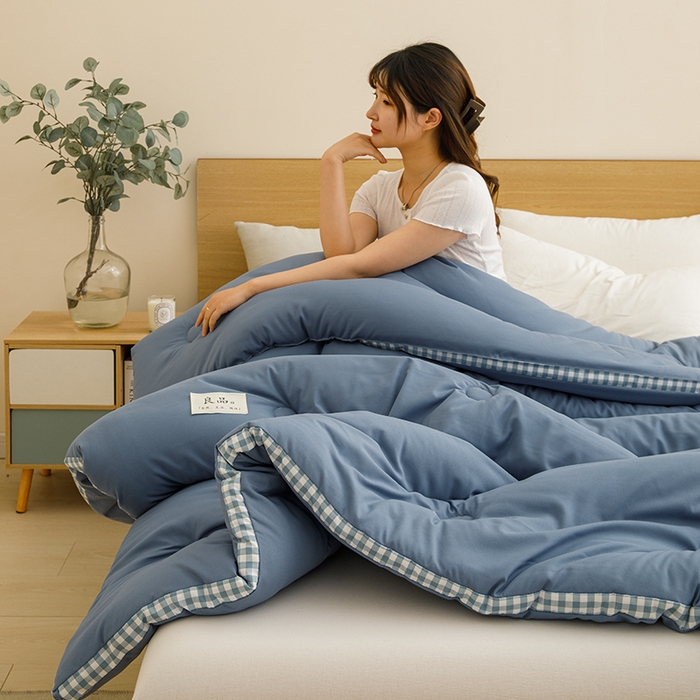 91家纺网 家纺一手货源 找家纺 米米儿家纺 2025新款无印风水洗磨毛立体大豆纤维被被子被芯 牛仔蓝