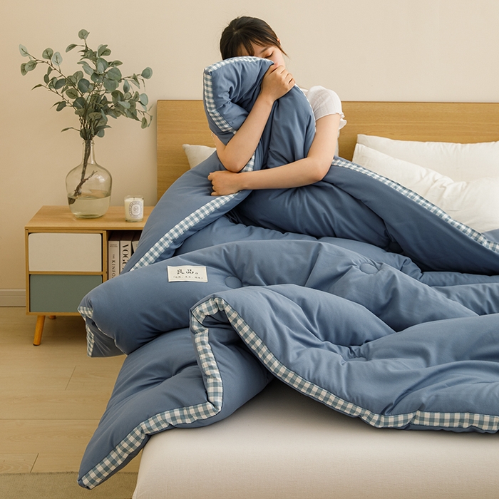 91家纺网 家纺一手货源 找家纺 米米儿家纺 2025新款无印风水洗磨毛立体大豆纤维被被子被芯 牛仔蓝