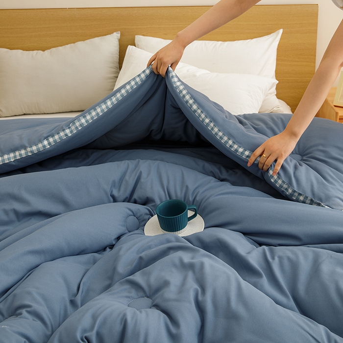 91家纺网 家纺一手货源 找家纺 米米儿家纺 2025新款无印风水洗磨毛立体大豆纤维被被子被芯 牛仔蓝