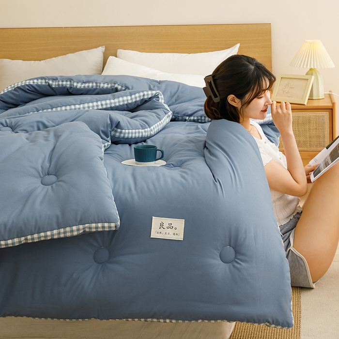 91家纺网 家纺一手货源 找家纺 米米儿家纺 2025新款无印风水洗磨毛立体大豆纤维被被子被芯 牛仔蓝