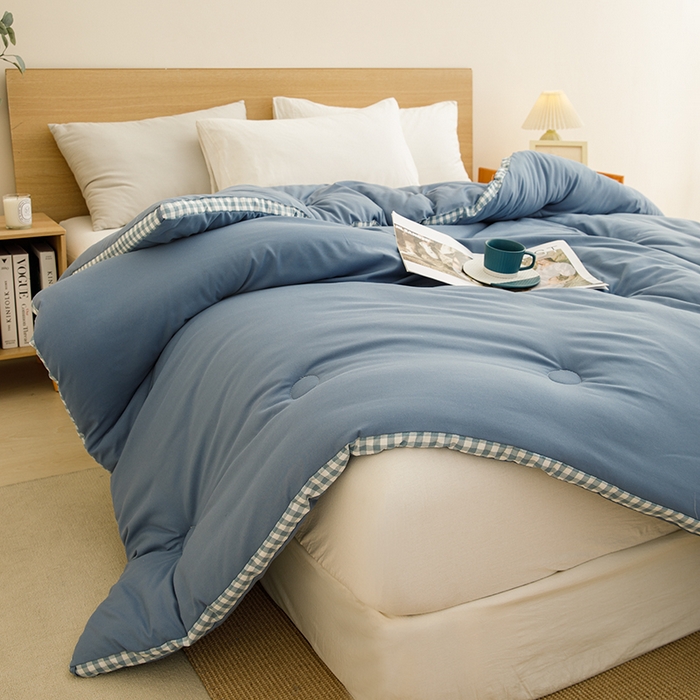 91家纺网 家纺一手货源 找家纺 米米儿家纺 2025新款无印风水洗磨毛立体大豆纤维被被子被芯 牛仔蓝