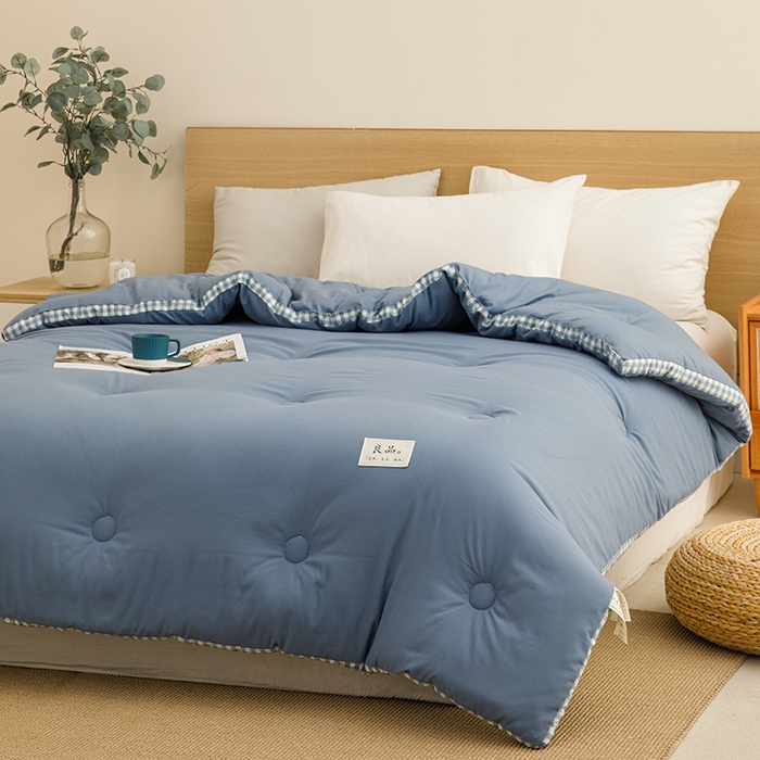91家纺网 家纺一手货源 找家纺 米米儿家纺 2025新款无印风水洗磨毛立体大豆纤维被被子被芯 牛仔蓝
