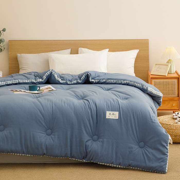 91家纺网 家纺一手货源 找家纺 米米儿家纺 2025新款无印风水洗磨毛立体大豆纤维被被子被芯 牛仔蓝