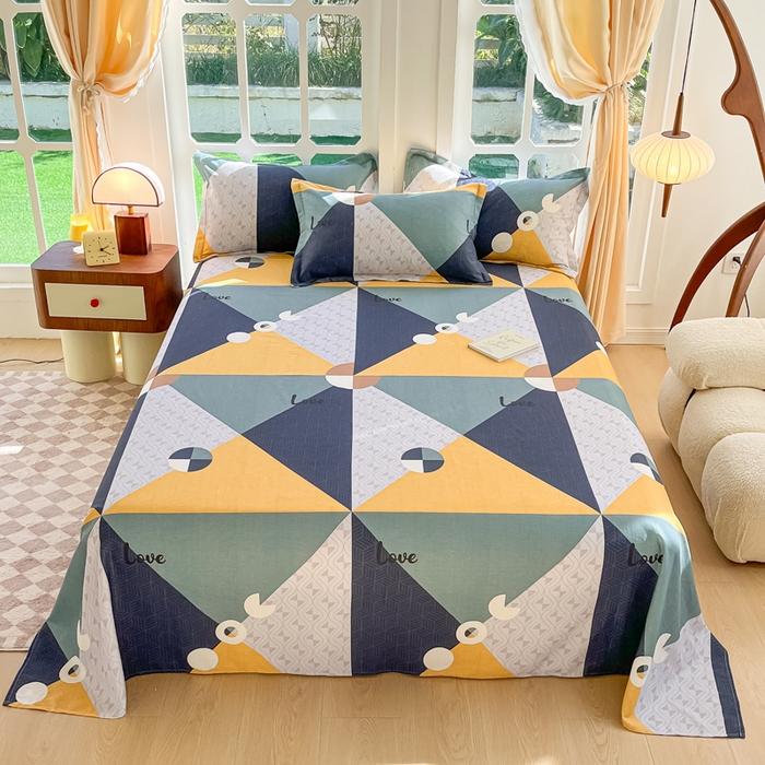 91家纺网 家纺一手货源 找家纺 眠博士 2025新款全棉混纺生态磨毛印花单床单 磨毛床单-菱形圆