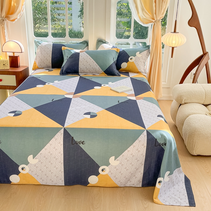 91家纺网 家纺一手货源 找家纺 眠博士 2025新款全棉混纺生态磨毛印花单床单 磨毛床单-菱形圆