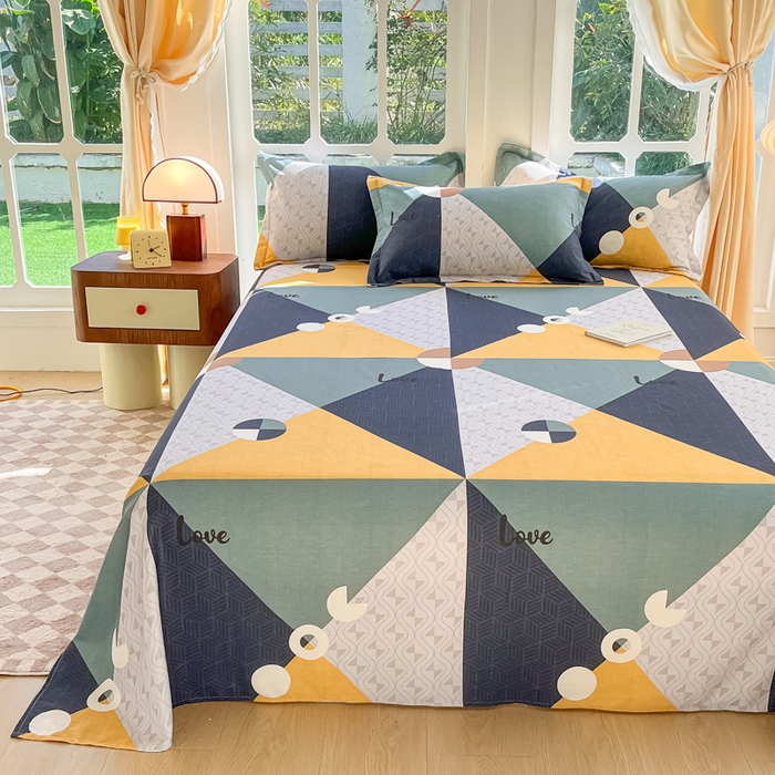 91家纺网 家纺一手货源 找家纺 眠博士 2025新款全棉混纺生态磨毛印花单床单 磨毛床单-菱形圆