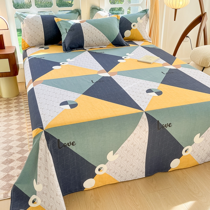 91家纺网 家纺一手货源 找家纺 眠博士 2025新款全棉混纺生态磨毛印花单床单 磨毛床单-菱形圆