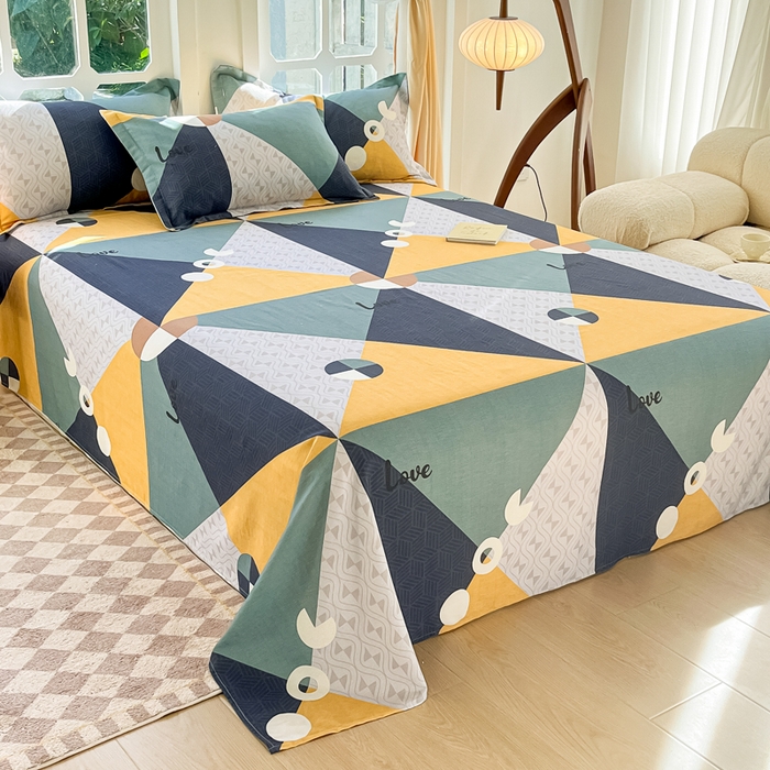 91家纺网 家纺一手货源 找家纺 眠博士 2025新款全棉混纺生态磨毛印花单床单 磨毛床单-菱形圆