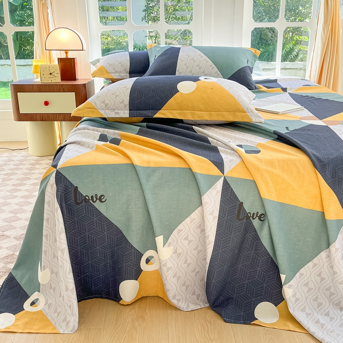 91家纺网 家纺一手货源 找家纺 眠博士 2025新款全棉混纺生态磨毛印花单床单 磨毛床单-菱形圆