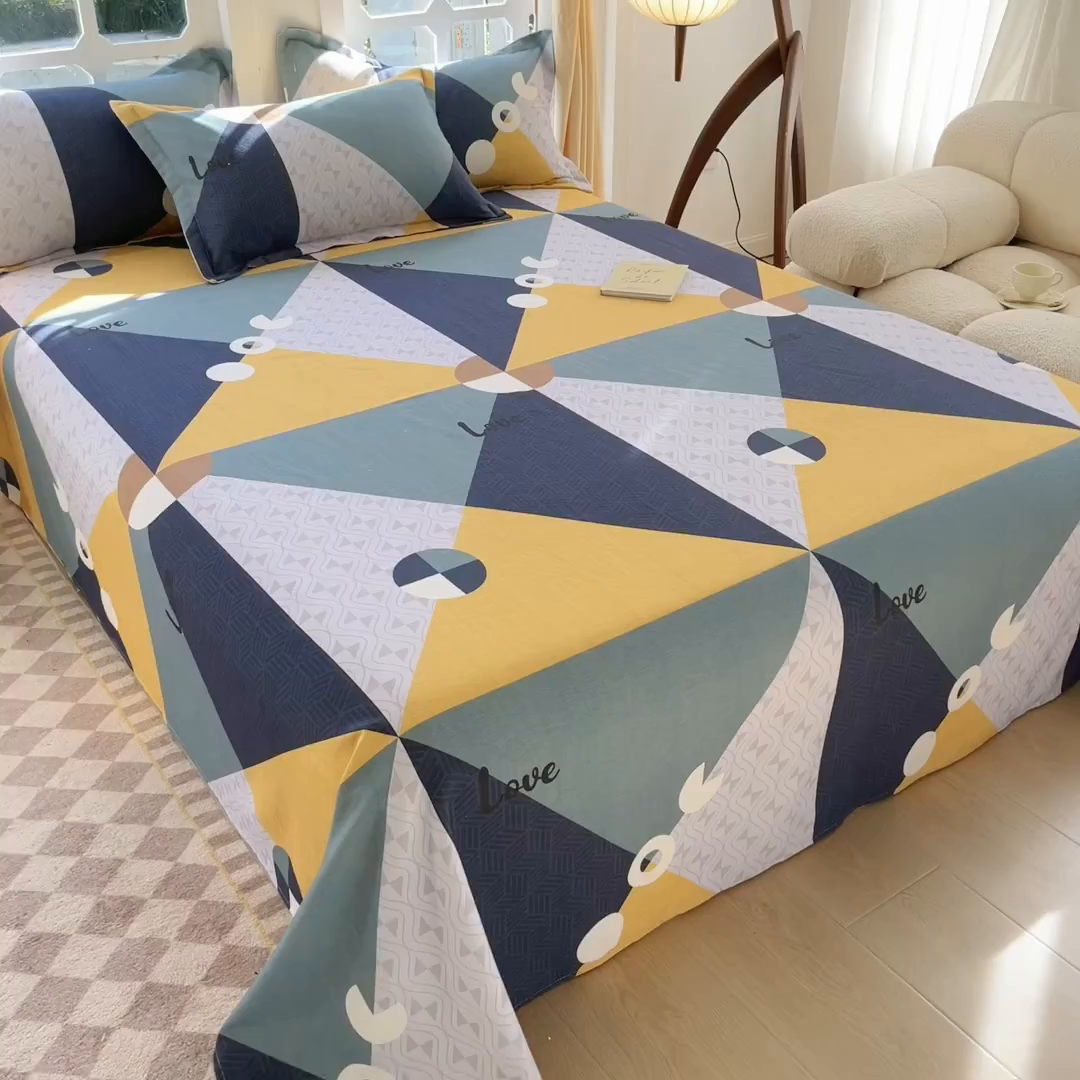 91家纺网 家纺一手货源 找家纺 眠博士 2025新款全棉混纺生态磨毛印花单床单 磨毛床单-菱形圆