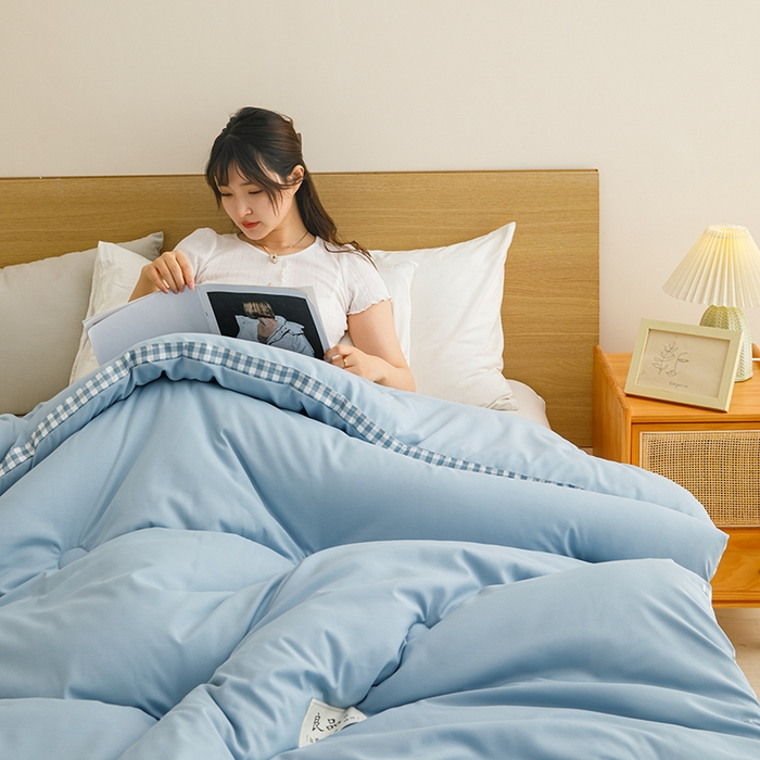 91家纺网 家纺一手货源 找家纺 米米儿家纺 2025新款无印风水洗磨毛立体大豆纤维被被子被芯 浅蓝