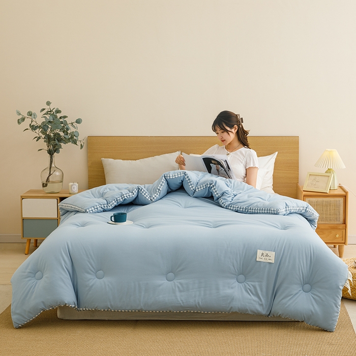 91家纺网 家纺一手货源 找家纺 米米儿家纺 2025新款无印风水洗磨毛立体大豆纤维被被子被芯 浅蓝