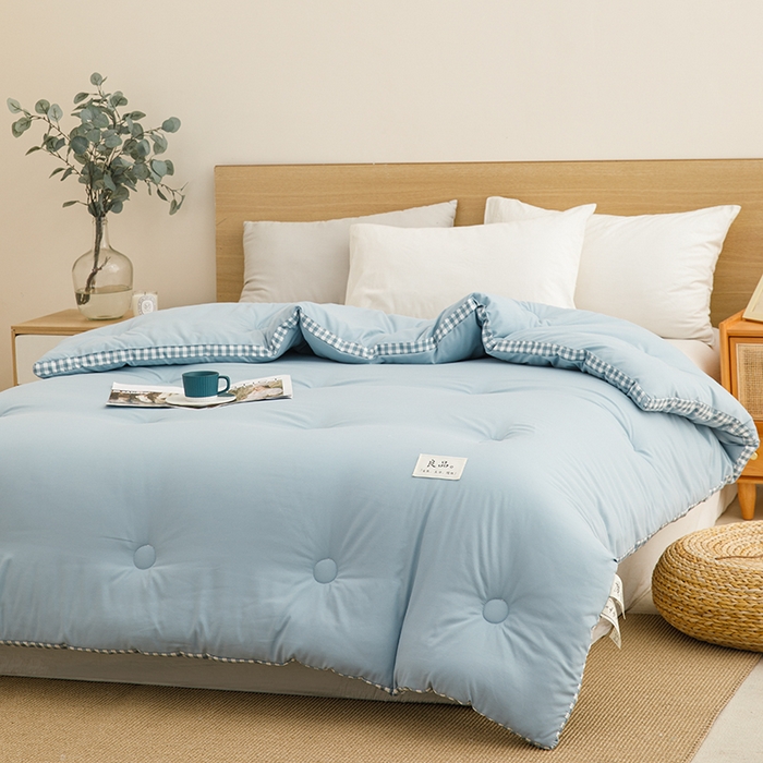 91家纺网 家纺一手货源 找家纺 米米儿家纺 2025新款无印风水洗磨毛立体大豆纤维被被子被芯 浅蓝