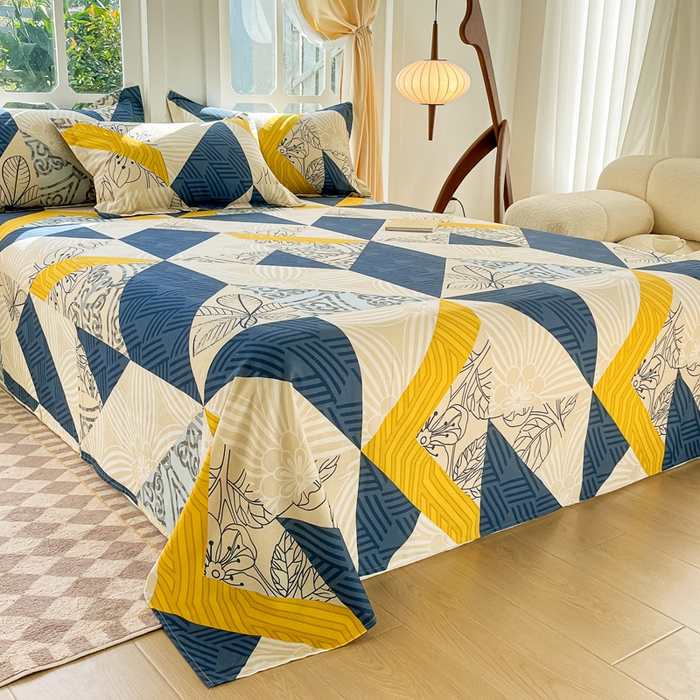 91家纺网 家纺一手货源 找家纺 眠博士 2025新款全棉混纺生态磨毛印花单床单 磨毛床单-绿叶秋风