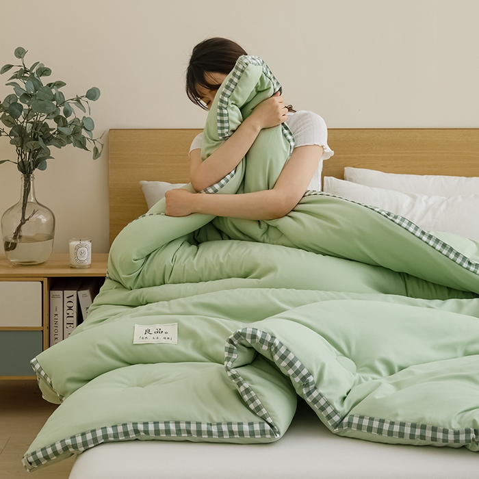91家纺网 家纺一手货源 找家纺 米米儿家纺 2025新款无印风水洗磨毛立体大豆纤维被被子被芯 浅绿
