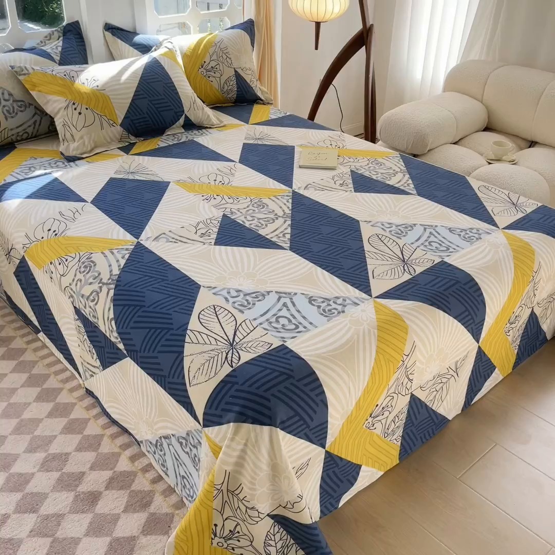 91家纺网 家纺一手货源 找家纺 眠博士 2025新款全棉混纺生态磨毛印花单床单 磨毛床单-绿叶秋风