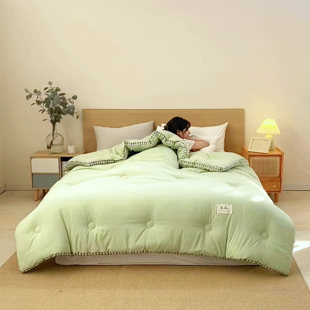 91家纺网 家纺一手货源 找家纺 米米儿家纺 2025新款无印风水洗磨毛立体大豆纤维被被子被芯 浅绿