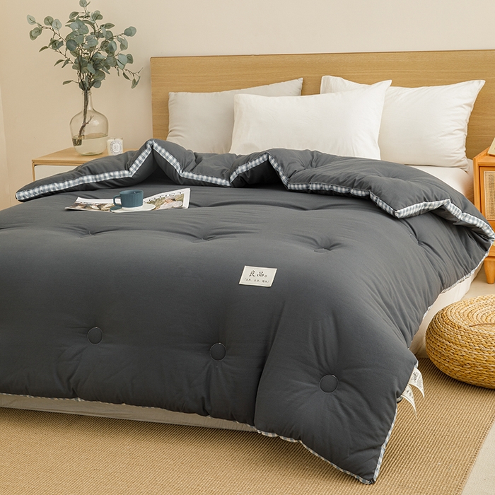 91家纺网 家纺一手货源 找家纺 米米儿家纺 2025新款无印风水洗磨毛立体大豆纤维被被子被芯 暗灰
