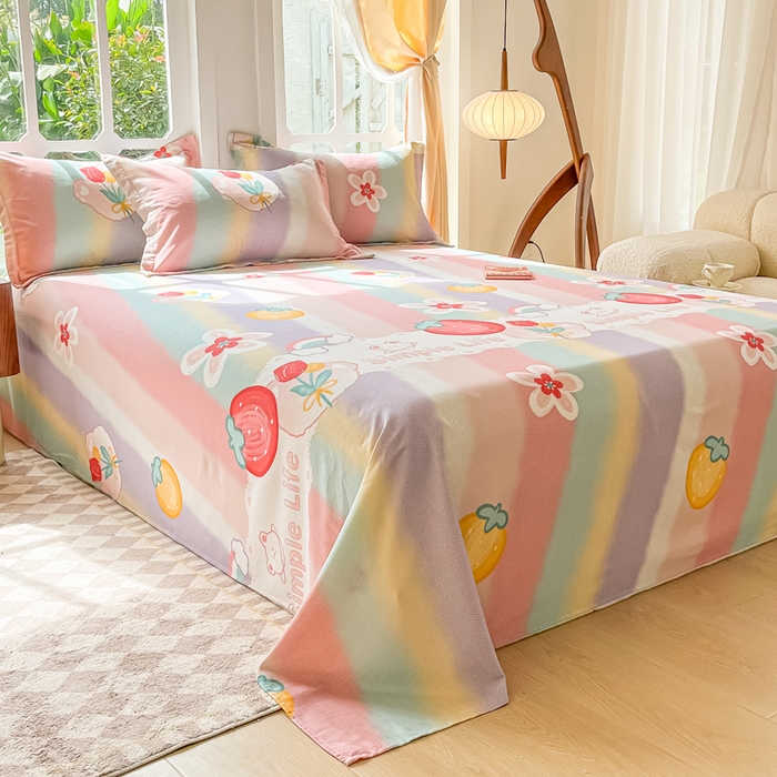 眠博士 2025新款全棉混纺生态磨毛印花单床单 磨毛床单-七彩草莓