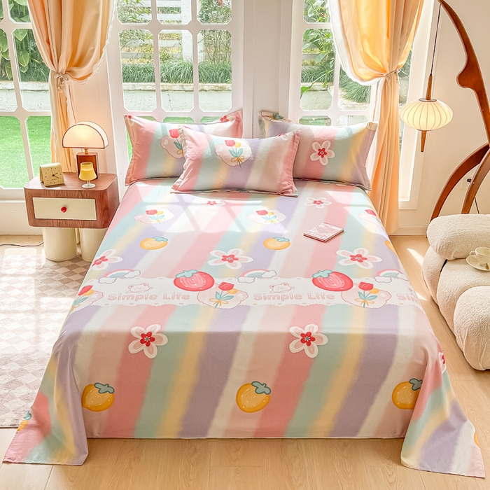 91家纺网 家纺一手货源 找家纺 眠博士 2025新款全棉混纺生态磨毛印花单床单 磨毛床单-七彩草莓