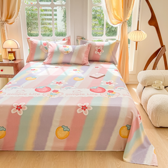 91家纺网 家纺一手货源 找家纺 眠博士 2025新款全棉混纺生态磨毛印花单床单 磨毛床单-七彩草莓