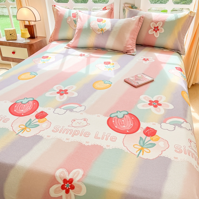 91家纺网 家纺一手货源 找家纺 眠博士 2025新款全棉混纺生态磨毛印花单床单 磨毛床单-七彩草莓